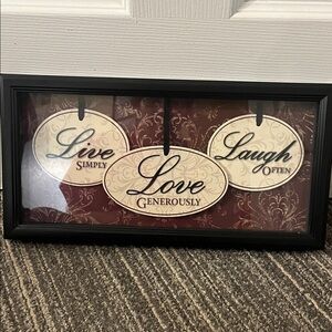 Black Framed Wall Art with “Live… laugh… love” Inspirational Message